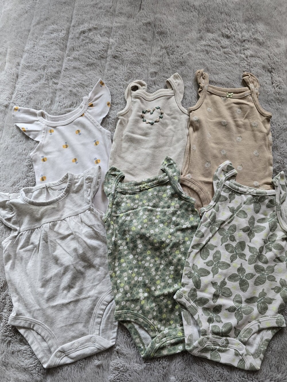 Neutral & Green Baby Onesie Set - 6 Pack